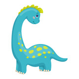 Fototapeta Dinusie - Cute cartoon dinosaur, brontosaurus. Vector graphics.