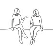 woman with woman talking sitting oneline continuous single line art