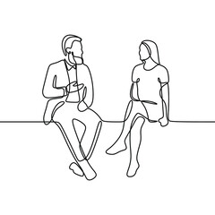 Wall Mural - man with woman talking sitting oneline continuous single line art