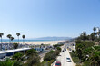 Santa Monica, USA - 10 August 2021: Scenery of Santa Monica. Beach, mountains and highway along trees