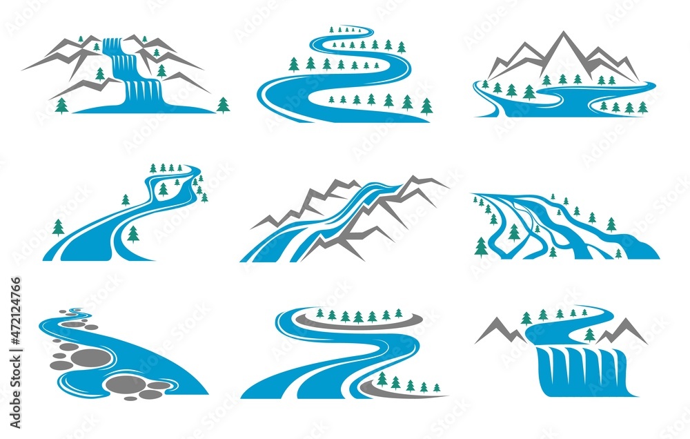 Shapes Of Rivers River shape icons Stock Vector | Adobe Stock