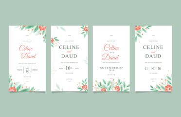 Wall Mural - Beautiful digital wedding invitation with floral watercolor