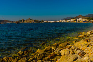 Wall Mural - BODRUM, TURKEY: Landscape with a view of the Castle of St. Petra in Bodrum on a sunny day