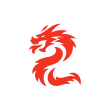 Red Dragon Silhouette Mascot Logo Design, Full Body Vector Icon