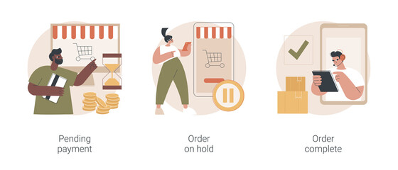 Fototapete - e-commerce purchase processing abstract concept vector illustration set. pending payment, order on h