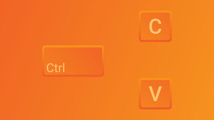 Poster - keyboard keys Ctrl C and Ctrl V, copy and paste the key shortcuts. Computer icon on orange background