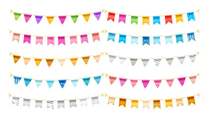 pennants birthday banner vector set. birth day pennant decoration with colors and patterns hanging f