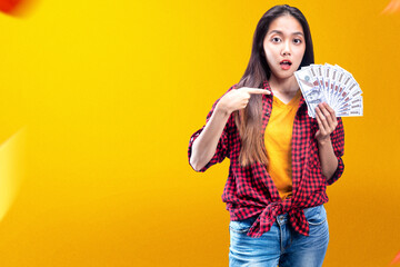 Sticker - Asian woman holding money