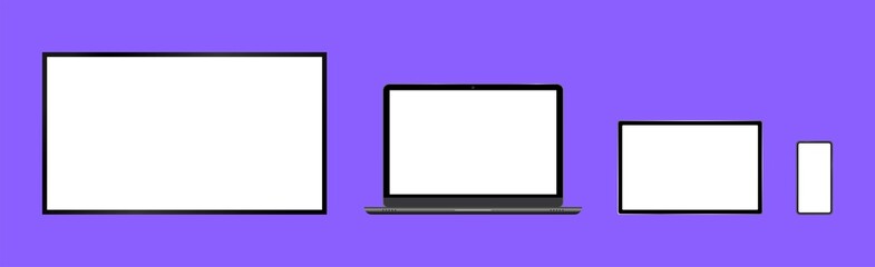 Poster - Vector minimalistic 3d illustration set device. Realistic smartphone laptop, tablet, tv. Device screen for graphics presentations wallpaper design. Vector illustration