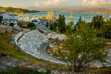 Poster - FETHIYE, TURKEY: Top view of the Amphitheater in Fethiye city center.