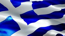 Greece Flag Video. National 3d Greek Flag Slow Motion Video. Greece Tourism Flag Blowing Close Up. Greek Flags Motion Loop HD Resolution Background Closeup 1080p Full HD Video Flags Waving In Wind Vid
