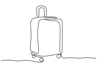 Sticker - Continuous one line of a travel bag luggage stroller isolated on white background.