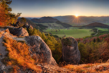 Canvas Print - Autumn country landscape at sunrise