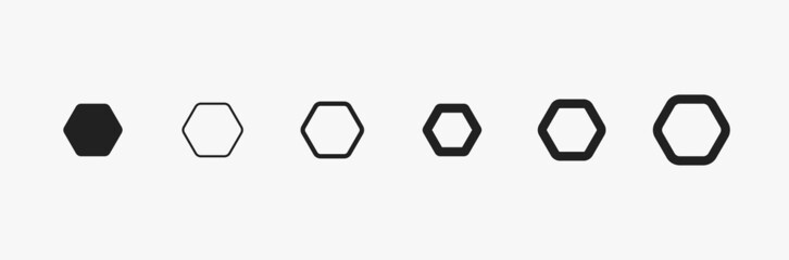 Hexagon icon of vector geometry hexagonal six sided polygon hexagon line. Geometric hexagon shape for graphic design