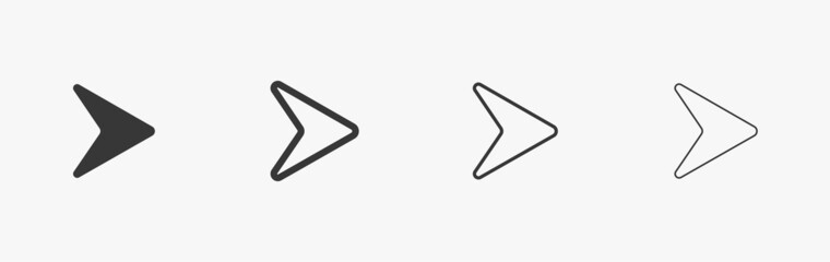 Poster - Simple triangular arrow set. Cursor for web. Pointer icon isolated in white background. Smooth arrow sign for web interface and navigation. Vector illustartion