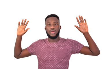 Wall Mural - young man with hands in the air.