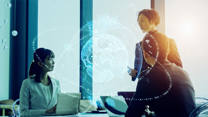 Poster - Global communication network concept. Digital transformation. DX.
