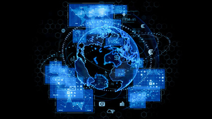 Poster - Global communication network concept. Graphical User Interface. Abstract background.