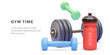 © bs_k1d - Online workout banner concept with 3d realistic dumbbells isolated on white background. Vector illustration