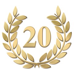 Wall Mural - 3D gold laurel wreath 20 vector isolated on a white background	
