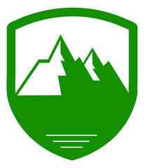 Poster - Green shield with mountain landscape. Nature badge