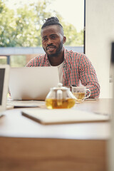 Wall Mural - Worried man seated at his notebook computer