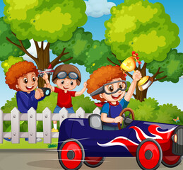 Sticker - Outdoor scene with children racing car