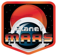 Wall Mural - Planet Mars word logo design with Mars planet