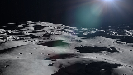 Wall Mural - moon surface, lunar landscape with impact crater