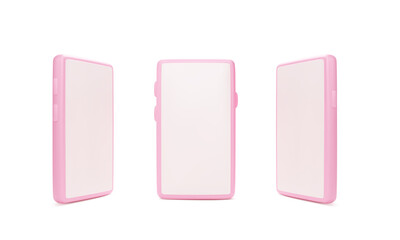 Poster - 3d render smartphone. Mobile phone realistic mock up. Pink phone template with empty screen isolated on white background