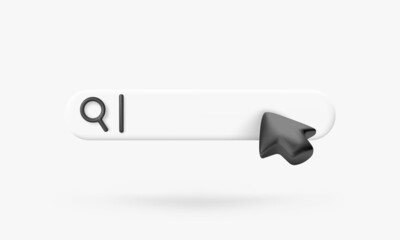 Poster - Search bar with mouse cursor and magnifier. Arrow below research field in white and black color