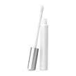 White packaging of liquid lip balm isolated on a white background. brush for applying the product to the lips. Clean packaging.