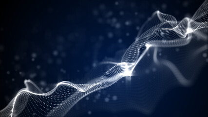 Poster - Digital particle wave blue and white color abstract background, 3d rendering