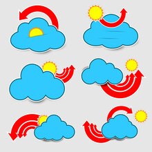 Paper Cloud And Paper Sun With Red Arrow