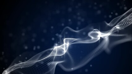 Poster - Digital particle wave blue and white color abstract background, 3d rendering animation 4k
