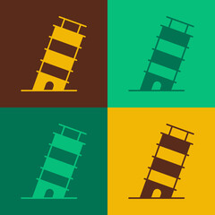 Pop art Leaning tower in Pisa icon isolated on color background. Italy symbol. Vector