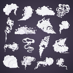 Wall Mural - Comic smoke cloud set, smoking cartoon steam clouds with motion sprite speed.