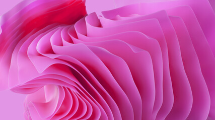 Wall Mural - 3d render, abstract pink background with layers macro, wavy fashion wallpaper