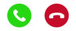 Phone call icons. Accept call and decline button. Green and red buttons with handset silhouettes. Vector illustration