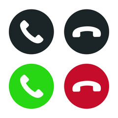 Poster - Phone call icons. Accept call and decline button. Green and red buttons with handset silhouettes. Vector illustration