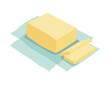 Unpacked piece of butter. Ingredient and cookware for making dough, cookie or croissant. Flat cartoon isolated icon