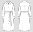 Shirt dress with belt, collar and button placket. Fashion sketch. Flat technical drawing. Vector illustration.