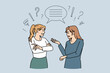 © Dzianis Vasilyeu - Women communicate feel confused with multicultural misunderstanding. Female colleagues talk speak in group conversation. International chat concept. Flat vector illustration. Speech bubble.
