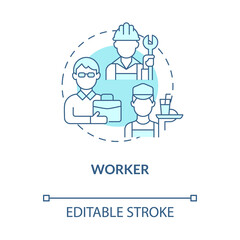 Worker social role blue concept icon. Employee participation in community. Engagement in society by type abstract idea thin line illustration. Vector isolated outline color drawing. Editable stroke