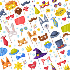 Poster - Party Birthday Photo Booth Props Vector Seamless Pattern Template