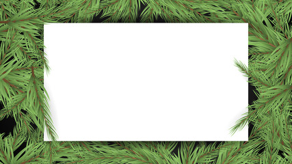 Wall Mural - Christmas tree branches and border of green branch of pine with white paper for text , illustration Vector EPS 10