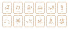 Zodiac Symbols, Vintage Horoscope Cards In Vector.
