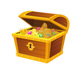 Wall Mural - Opening treasures chest. Closing crate or wooden safe, mobile interface vector illustration