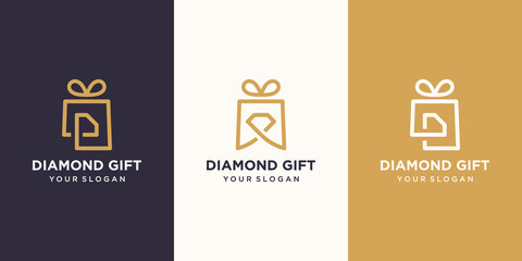 Wall Mural - gift and diamond or brilliant logo combination. Unique surprise and logotype design template