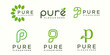 pure logo and icon set. letter p combined leaf logo design template vector.